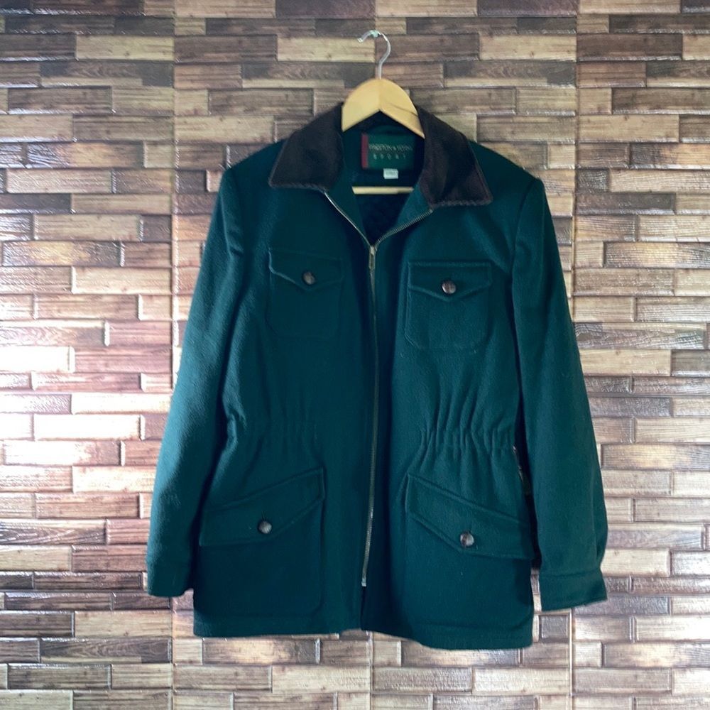 Womens Medium Vintage Preston & York Sport Green & Brown Wool Coat